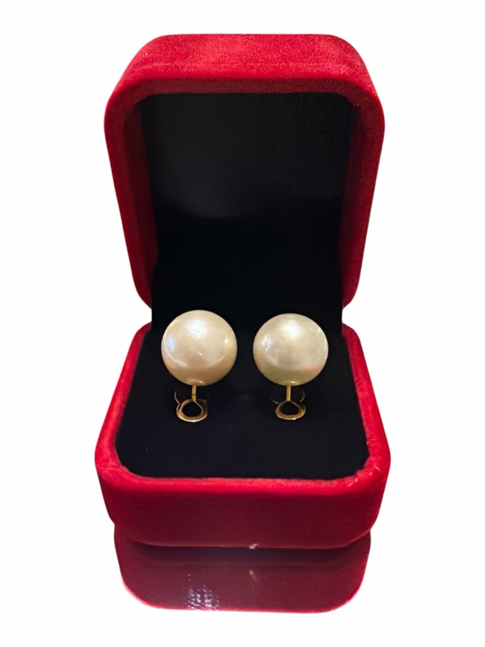 Authentic 13.5-13.6mm South Sea Pearl Champagne Stud Earrings 14k Gold Pawnable